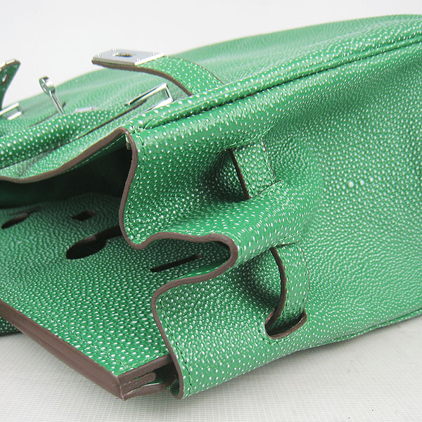 High Quality Fake Hermes Birkin 35CM Pearl Veins Leather Bag Green 6089 - Click Image to Close